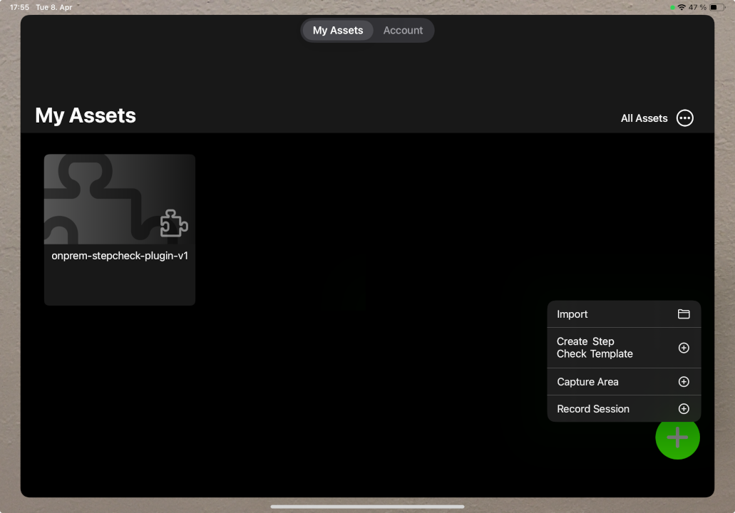 Creating a new Step Check template image in the Vuforia Creator app