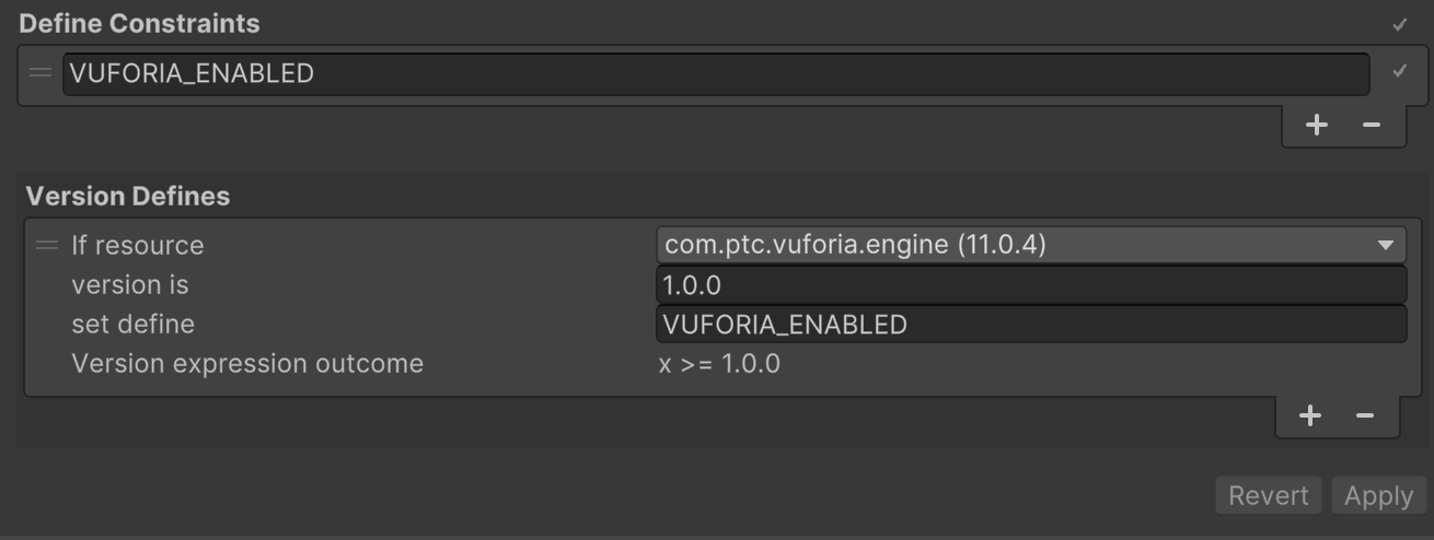 Vuforia Engine Constraints and Version definitions