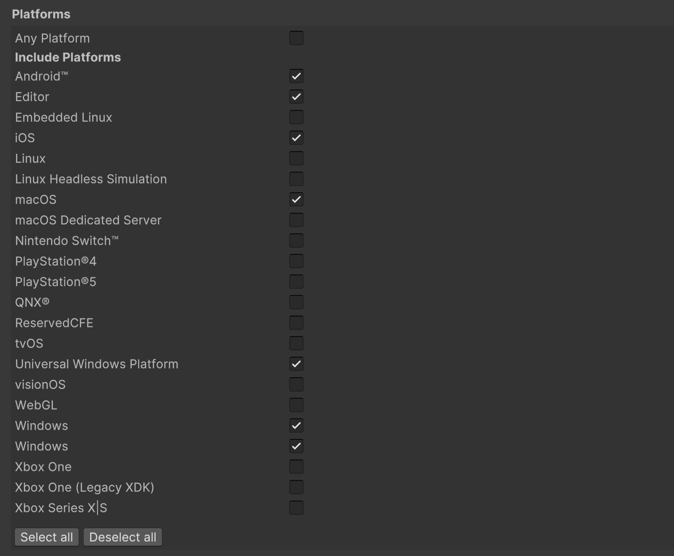 Vuforia Engine include Platforms