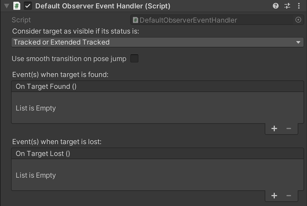 default observer event handler vuforia